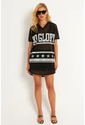 Kadın Siyah Mini File Baskılı Elbise TH1112