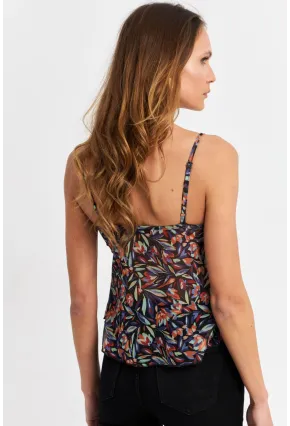 Kadın Siyah-Mor Desenli Tül Crop Bluz SB309