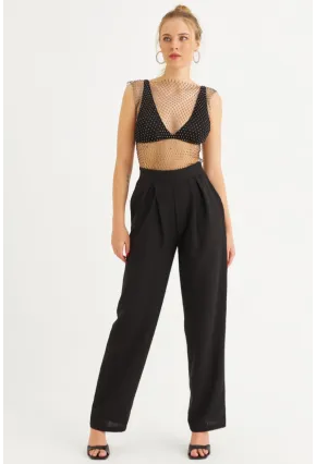 Kadın Siyah Muslin Cepli Pantolon RSP5003