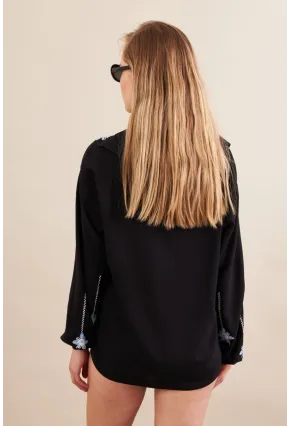 Kadın Siyah Nakışlı Bluz MPC1345