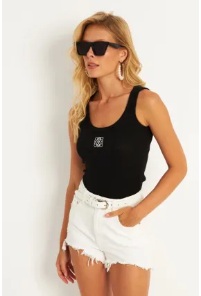 Kadın Siyah Nakışlı Kaşkorse Bluz MK17