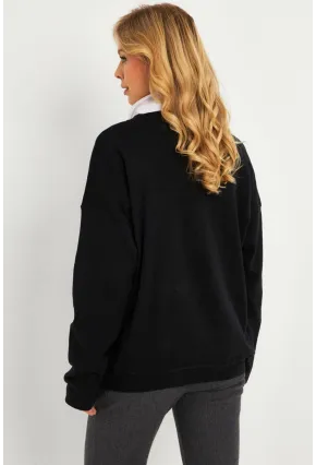 Kadın Siyah Nakışlı Sweatshirt YLE20