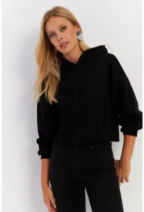 Kadın Siyah Nervüllü Üç İplik Sweatshirt TF13