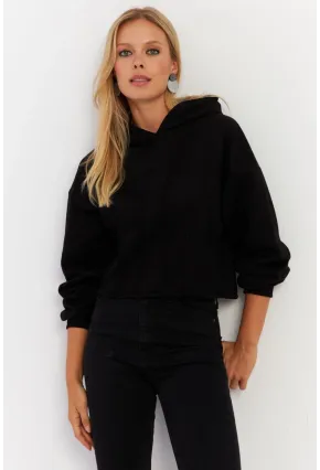 Kadın Siyah Nervüllü Üç İplik Sweatshirt TF13