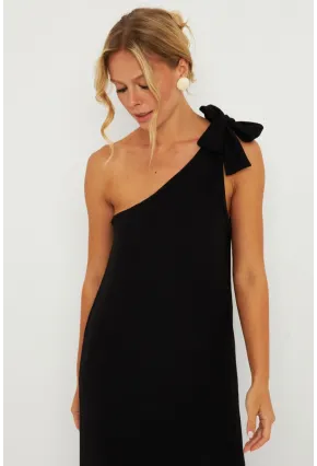 Kadın Siyah Omuz Fiyonklu Bürümcük Midi Elbise EY2800