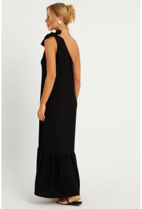 Kadın Siyah Omuz Fiyonklu Bürümcük Midi Elbise EY2800