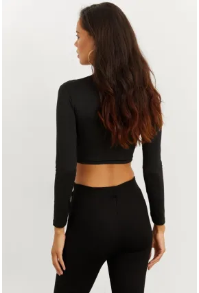 Kadın Siyah Omuz Pencereli Crop Bluz CG262