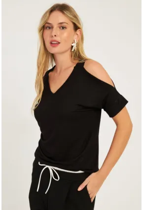 Kadın Siyah Omuzları Açık Bluz BR1329