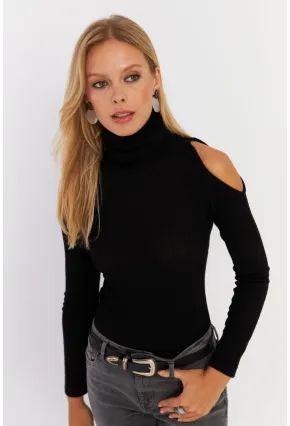Kadın Siyah Omuzları Açık Kaşkorse Bluz HOR04