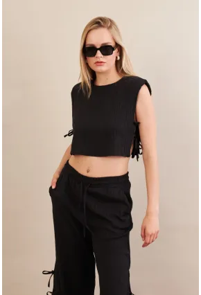 Kadın Siyah Omuzları Vatkalı Alt Üst Takım KED002