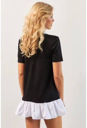 Kadın Siyah Omuzları Vatkalı Volanlı Mini Elbise KED4247