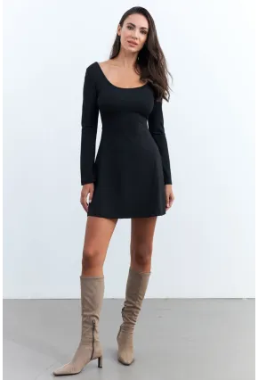 Kadın Siyah Ön Arka U Mini Elbise DMR400