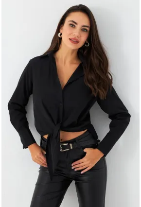 Kadın Siyah Önü Bağlamalı Gömlek ZER417