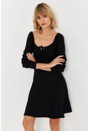 Kadın Siyah Önü Bağlamalı Mini Elbise TF59