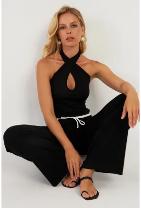 Kadın Siyah Önü Damla Bluz EY2848