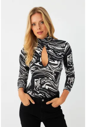 Kadın Siyah Önü Damla Desenli Bluz LPP1236