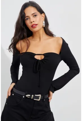 Kadın Siyah Önü Damla Kare Yaka Bluz B1925