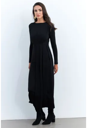 Kadın Siyah Önü Drapeli Maxi Elbise SHR5