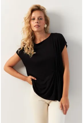 Kadın Siyah Önü Düğümlü Bluz AYD348