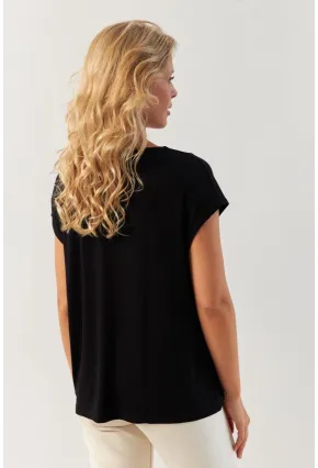 Kadın Siyah Önü Düğümlü Bluz AYD348