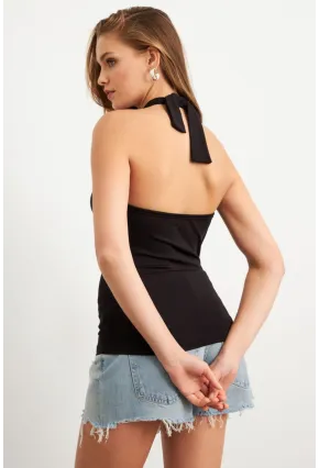 Kadın Siyah Önü Halkalı Bluz EY2674