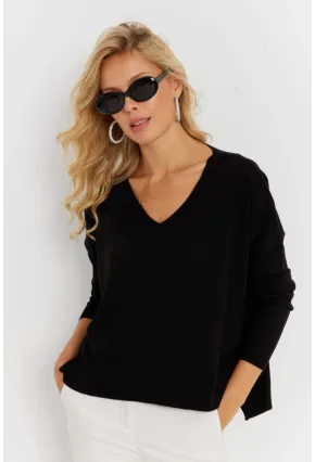 Kadın Siyah Önü Kısa Triko Kazak YİL551