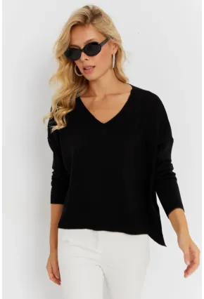 Kadın Siyah Önü Kısa Triko Kazak YİL551