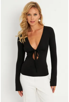 Kadın Siyah Önü Pencereli Bluz EY2860