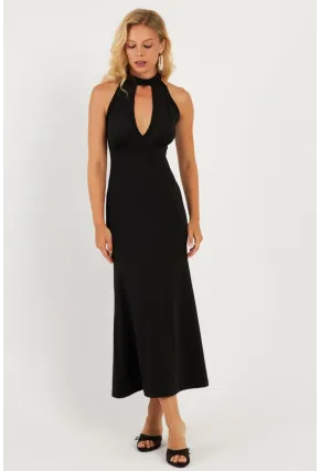 Kadın Siyah Önü Pencereli Midi Elbise EY2849