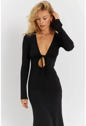 Kadın Siyah Önü Pencereli Midi Elbise EY2859