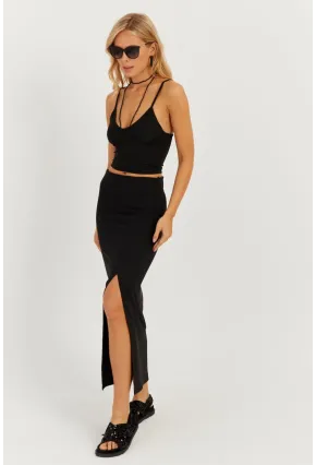 Kadın Siyah Otoman Midi Etek CK150