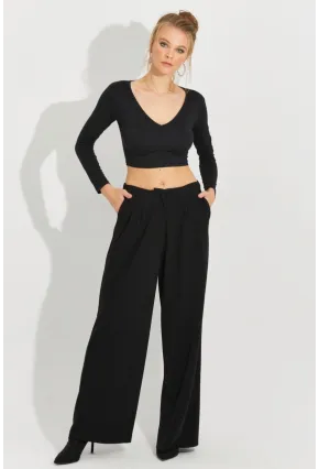 Kadın Siyah Palazzo Pantolon QRS8383