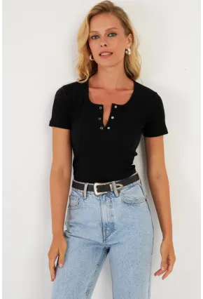 Kadın Siyah Patlı Kaşkorse Bluz XL2021