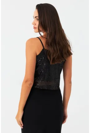 Kadın Siyah Payetli Büstiyer SHR10
