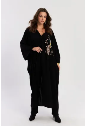 Kadın Siyah Payetli Salaş Maxi Elbise ALO130