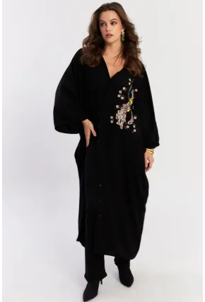 Kadın Siyah Payetli Salaş Maxi Elbise ALO130