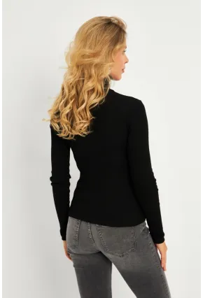 Kadın Siyah Pencereli Balıkçı Yaka Bluz EY2909