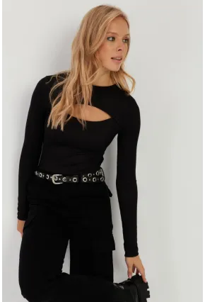 Kadın Siyah Pencereli Bluz LPP1256