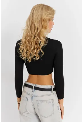 Kadın Siyah Pencereli Crop Bluz CG363