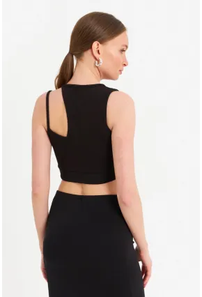 Kadın Siyah Pencereli Crop Bluz UR875
