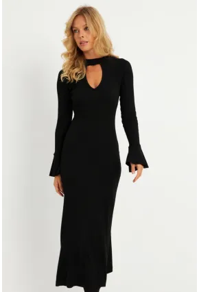 Kadın Siyah Pencereli Kaşkorse Midi Elbise EY2907