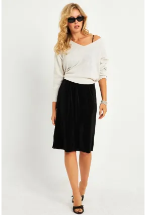 Kadın Siyah Pileli Beli Lastikli Etek TF06
