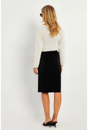 Kadın Siyah Pileli Beli Lastikli Etek TF06
