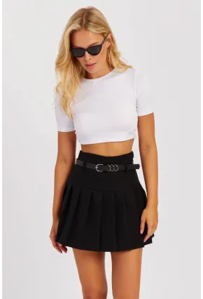 Kadın Siyah Pilise Kemerli Mini Etek SGT402