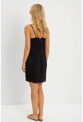 Kadın Siyah Piliseli Mini Elbise  DMR338