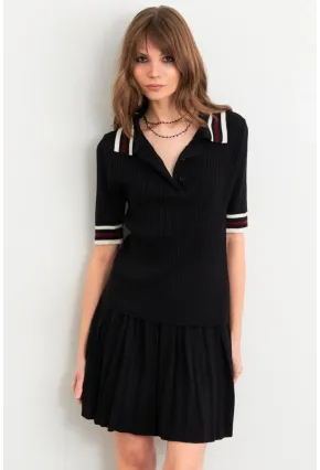 Kadın Siyah Polo Yaka Etekli Takım SF2558