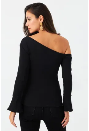 Kadın Siyah Prenses Kol Kaşkorse Bluz TF34