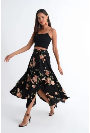 Kadın Siyah-Pudra Asimetrik Etek LV81