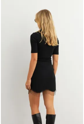 Kadın Siyah Püskül Detaylı Mini Etek KED24013