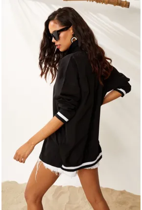 Kadın Siyah Ribanalı Gömlek RML04